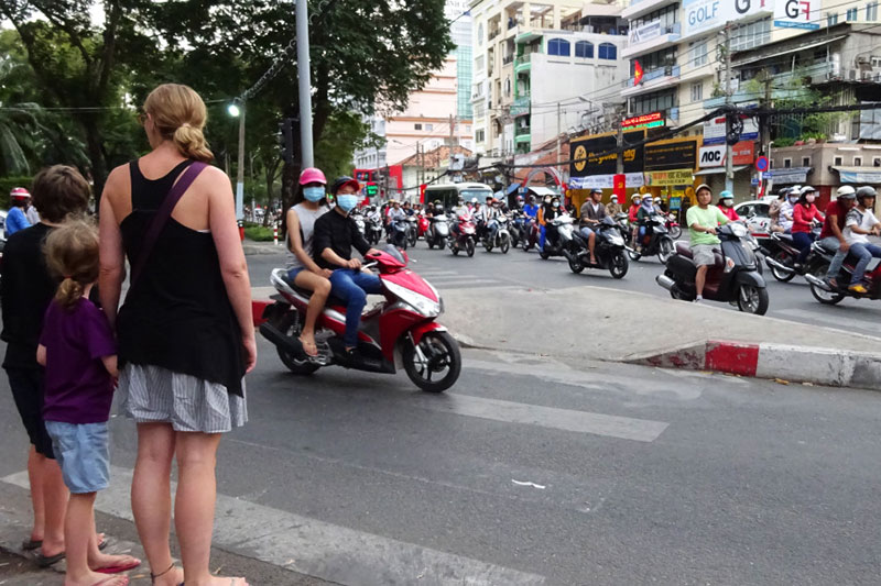 Crossing street Hanoi - Vietnam Tours