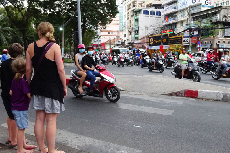 Crossing the street in Vietnam