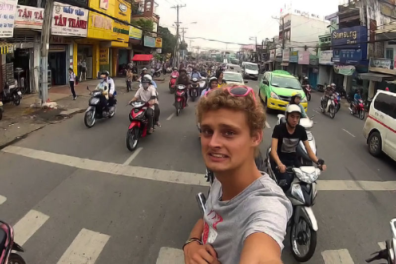 Crossing street Hanoi Vietnam Tours
