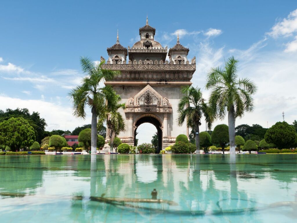 Patuxai, the Arc de Triomphe of Vientiane, in the middle of the rainy season